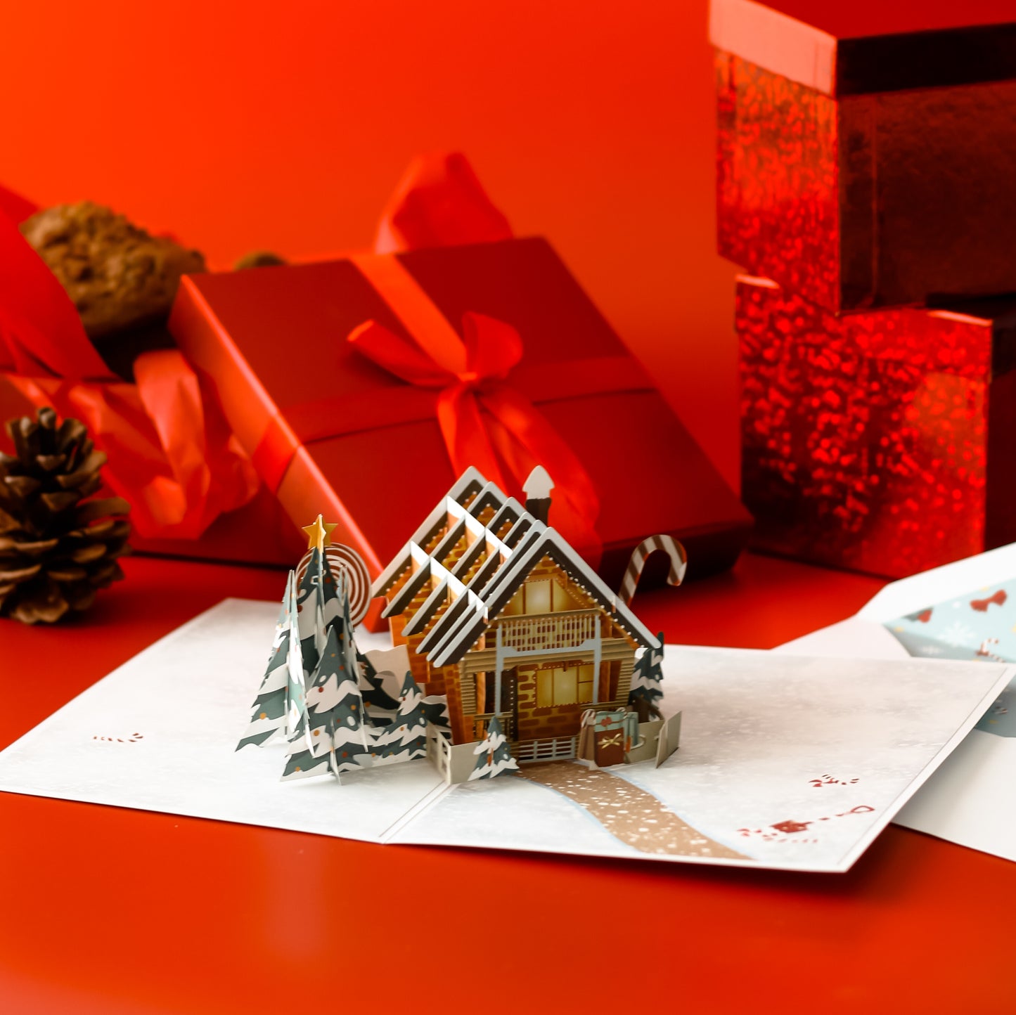 3D Pop-up card Christmas Cottage x 4pcs